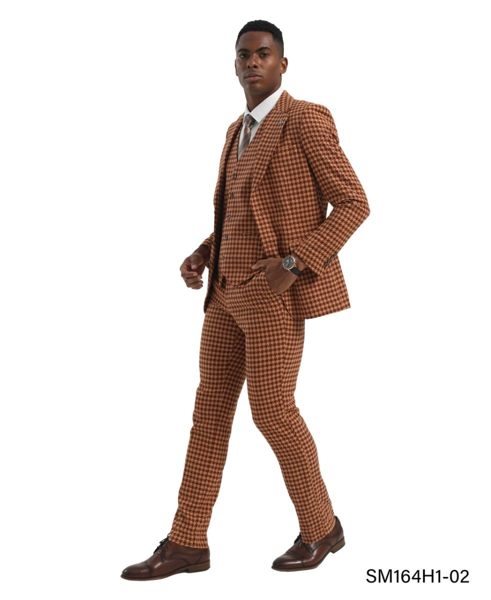 Stacy Adams Men's 3 Piece Hybrid Fit Houndstooth Suit - Expandable Waistband