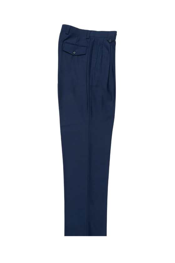 Tiglio Rosso Men's 100% Wool Pants - Wide Leg - French Blue
