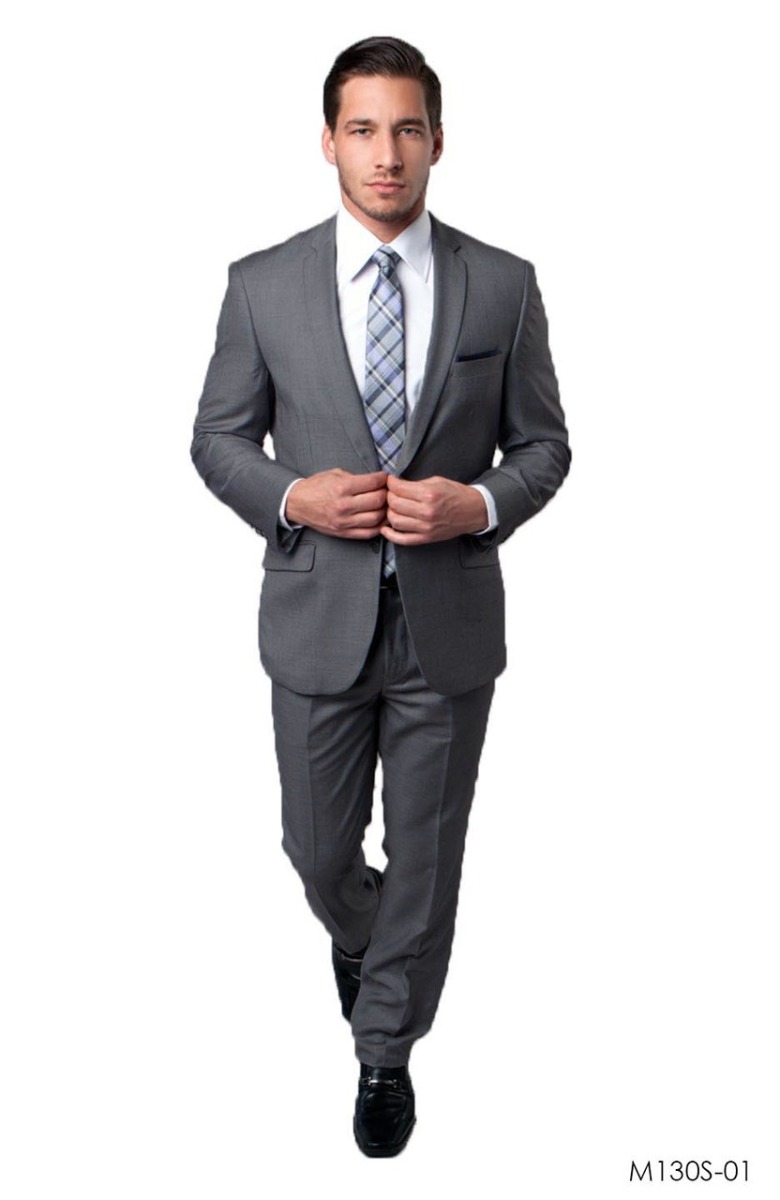 CCO Men's Outlet 2 Piece Windowpane Slim Fit Suit - Paisley Lining
