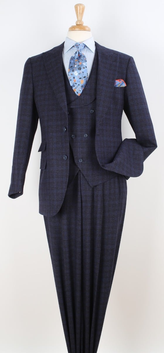 Apollo King Men's 3pc 100% Wool Suit - Fashion V-Taper Vest