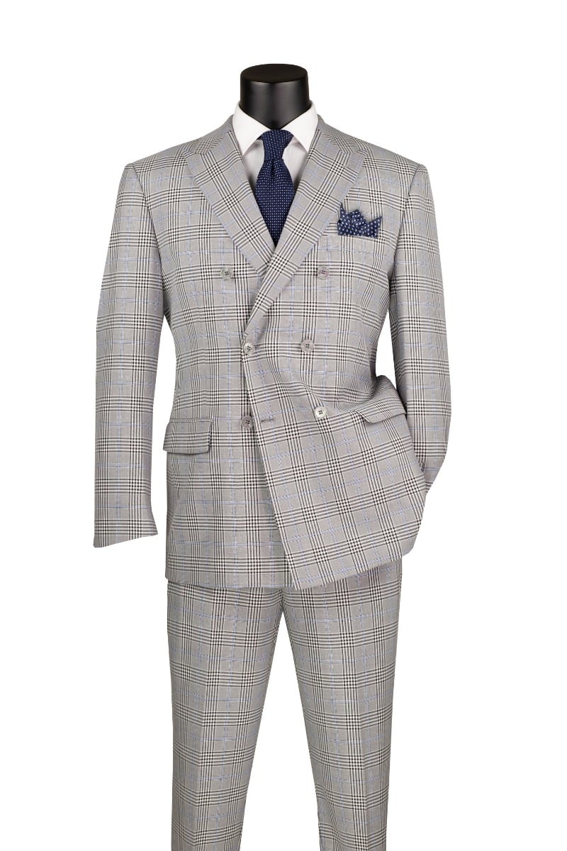 Vinci Men's 2 Piece Double Breasted Suit - Fashion Glen Plaid