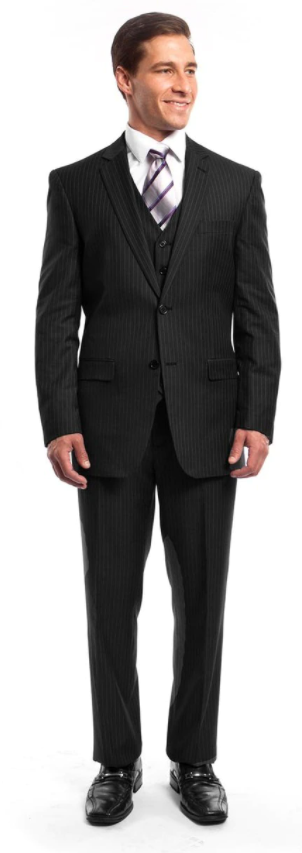 Tazio Men's 3 Piece Executive Pinstripe Suit - Stylish 6 Button Vest