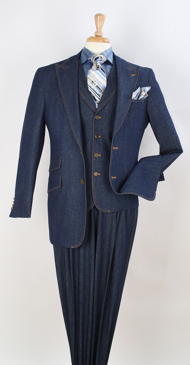 Royal Diamond Men's 3 Piece Fashion Suit - 100% Cotton Denim