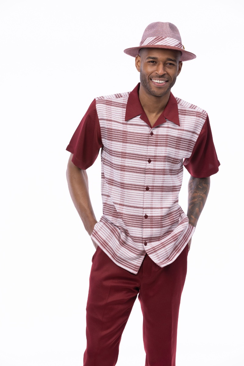 Montique Men's 2 Piece Short Sleeve Walking Suit - Subtle Windowpane
