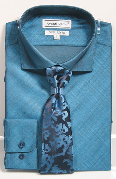 Avanti Uomo Men's Slim Fit Dress Shirt Set - Metallic Look