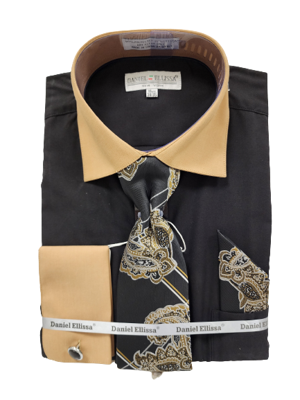 Daniel Ellissa Men's French Cuff Shirt Set - Two Tone Solid
