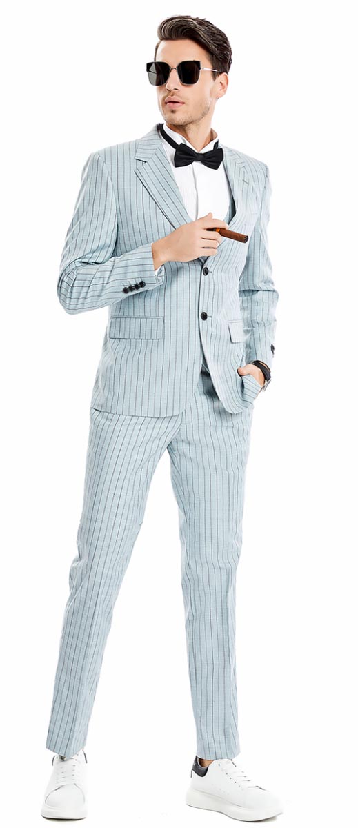 Tazio Men's 3 Piece Skinny Fit Suit - Tone on Tone Pinstripe