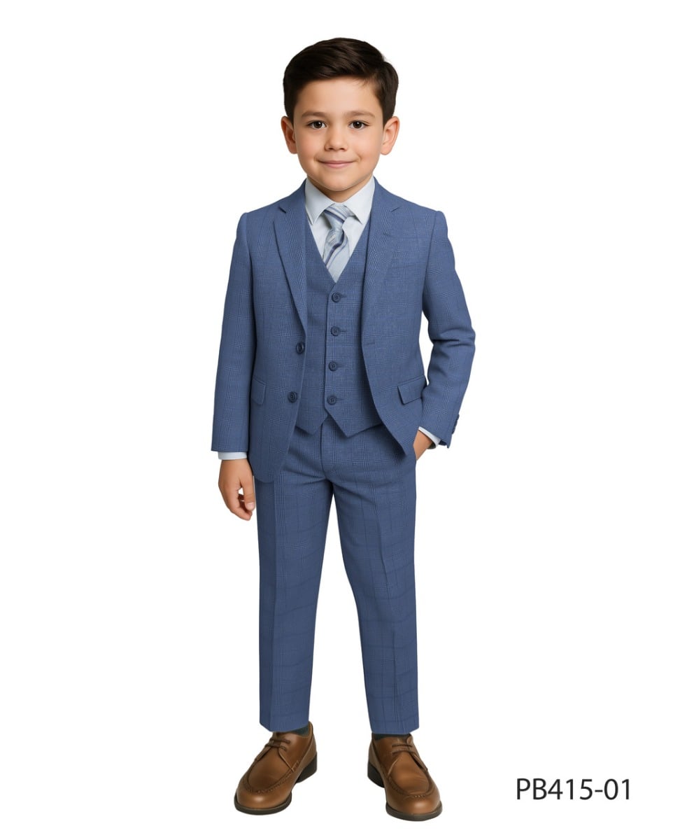 Perry Ellis Boy's 3 Piece Suit - Glen Plaid Pattern