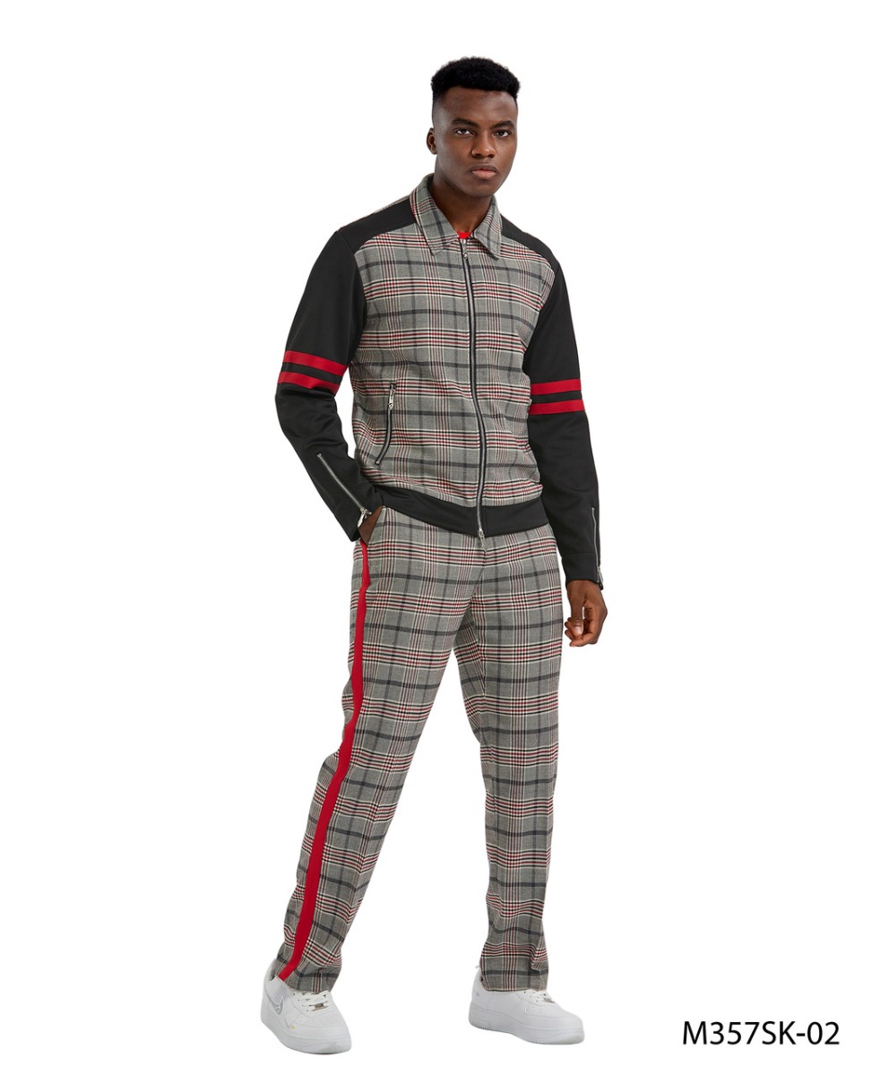 Tazio Men's 2 Piece Track Suit Set- Plaid