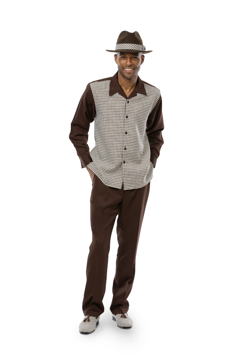 Montique Men's 2 Piece Long Sleeve Walking Suit - Textured Plaid