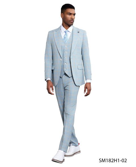 CCO Men's Outlet 3 Piece Windowpane Suit - Hybrid Fit