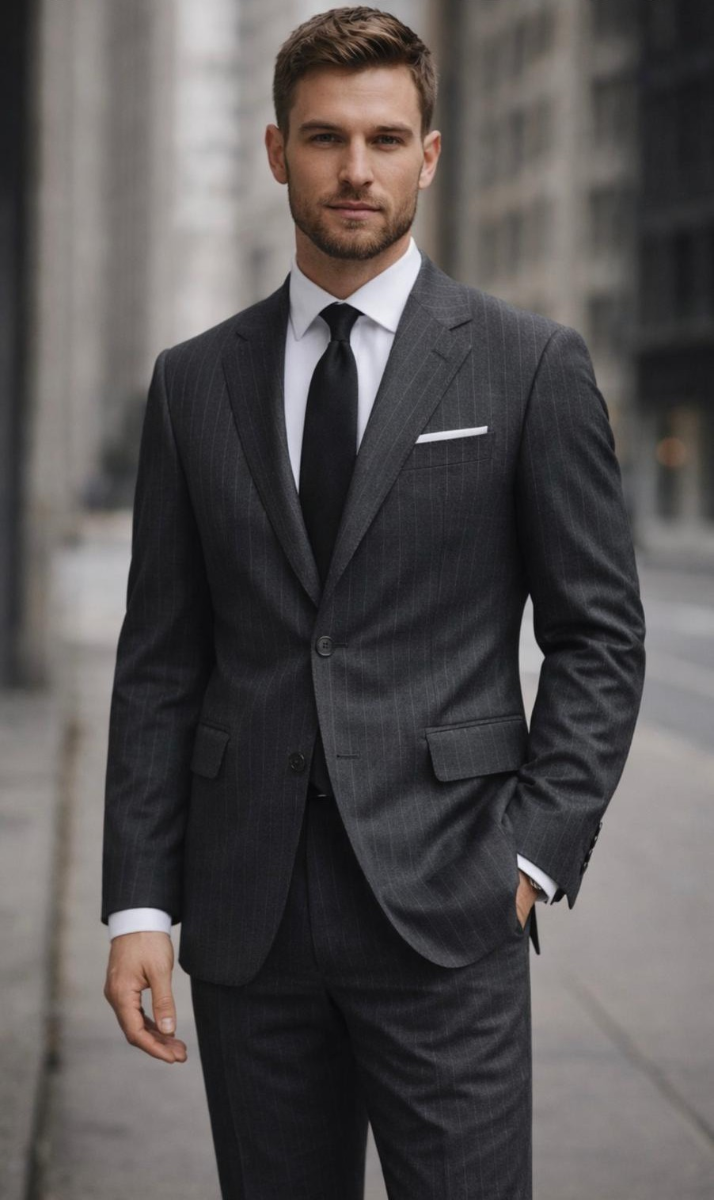 Statement Men's 2 Piece 100% Wool Pinstripe Suit - Modern Fit