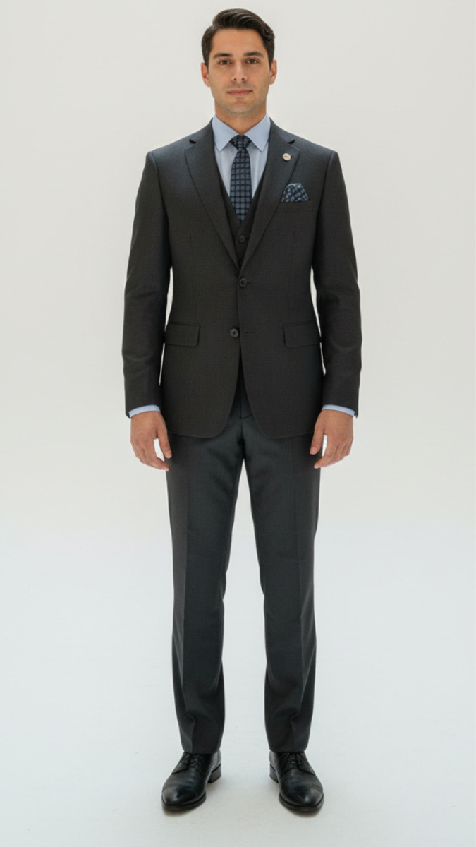 Vinci Men's 3 Piece Classic Suit - Flat Front Pants with Adjustable Waistband
