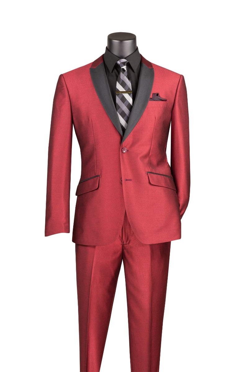 Vinci Men's 2 Pc Sharkskin Slim Fit Suit - Trimmed Shawl Collar