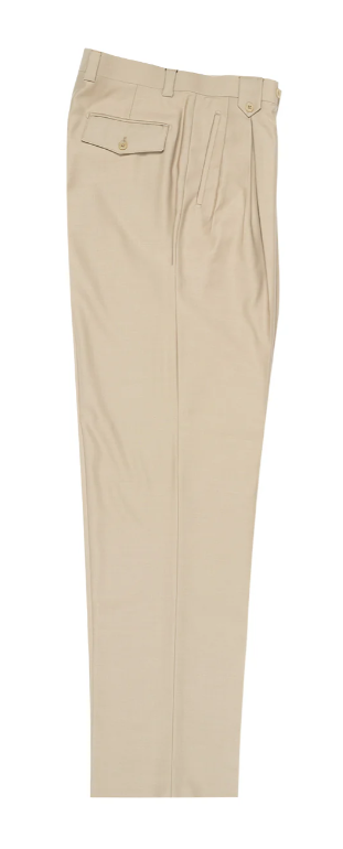 Tiglio Rosso Men's 100% Wool Pants - Wide Leg - Tan