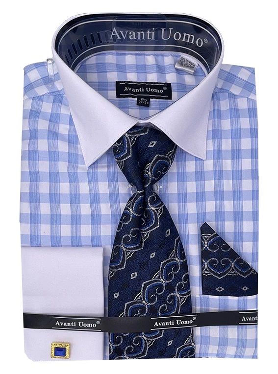 Avanti Uomo Men's French Cuff Dress Shirt Set - Plaid