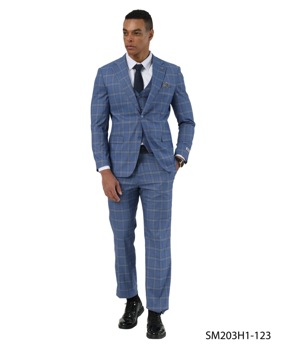 Stacy Adams Men's 3 Piece Hybrid Fit Suit - Plaid Pattern