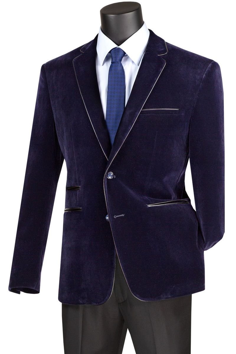 CCO Men's Velvet Slim Outlet Sport Coat - Faux Leather Trim