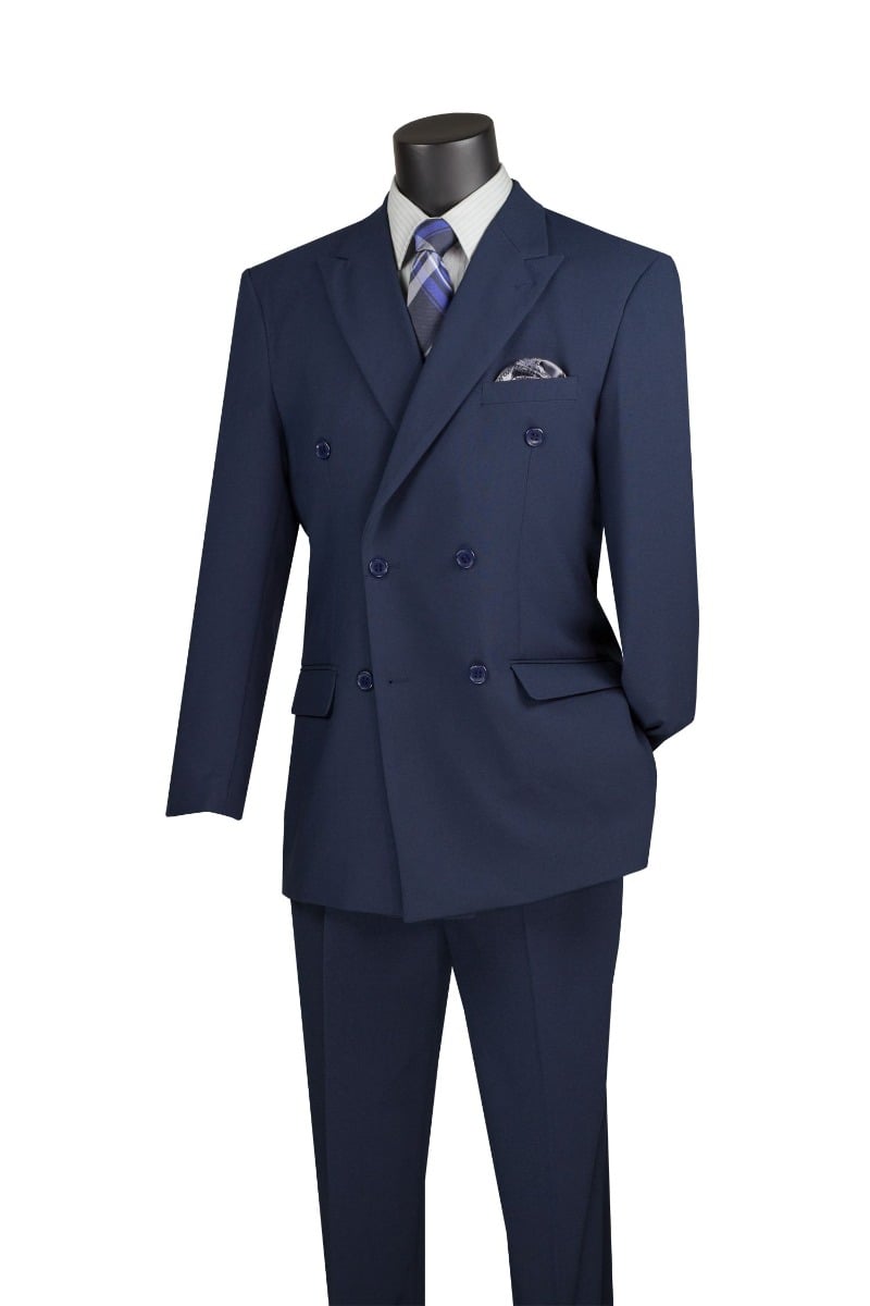 Vinci Men's 2 Piece Poplin Double Breasted Discount Solid Suit