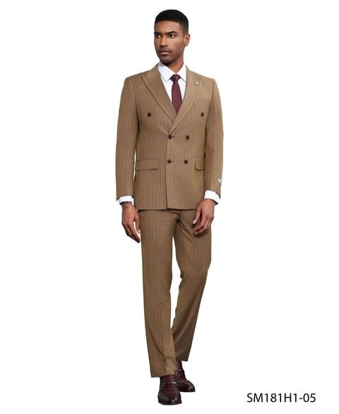 Stacy Adams Men's 2 Piece Pinstripe Hybrid Fit Suit - Double Breasted