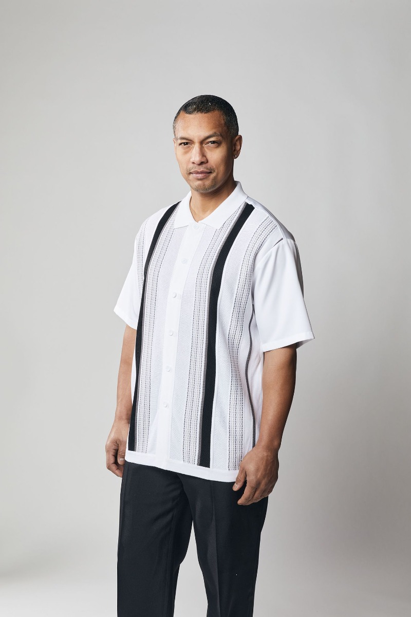 Silversilk Men's 2 Piece Short Sleeve Walking Suit - Fine Line Stripe