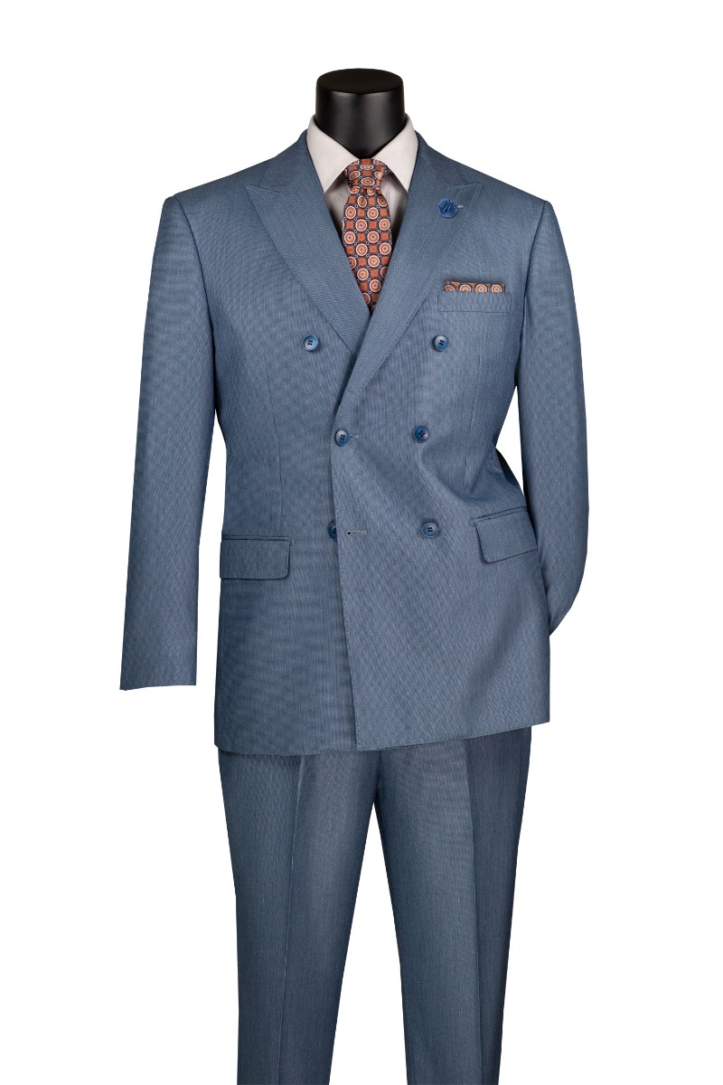 Vinci Men's 2 Piece Sharkskin Double Breasted Suit - Adjustable Waistband