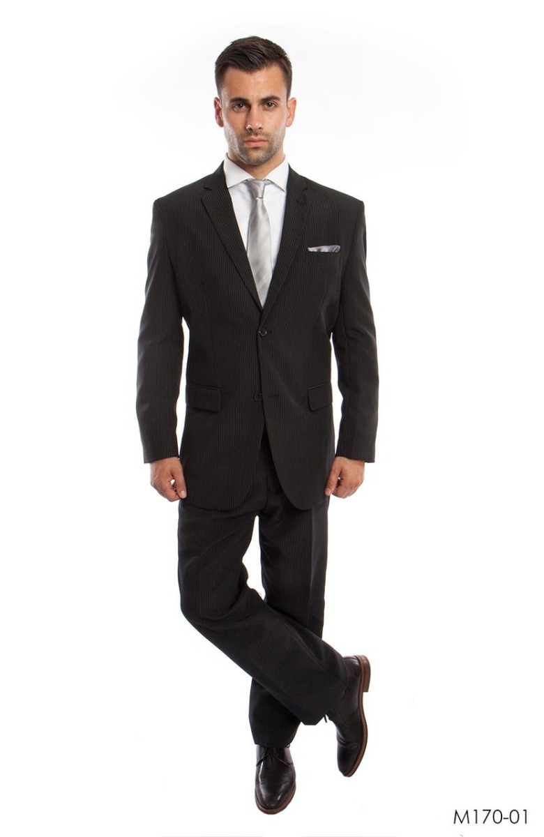 Vitto Men's 2 Piece Tailored Fit Pinstripe Suit - Pleated Pants