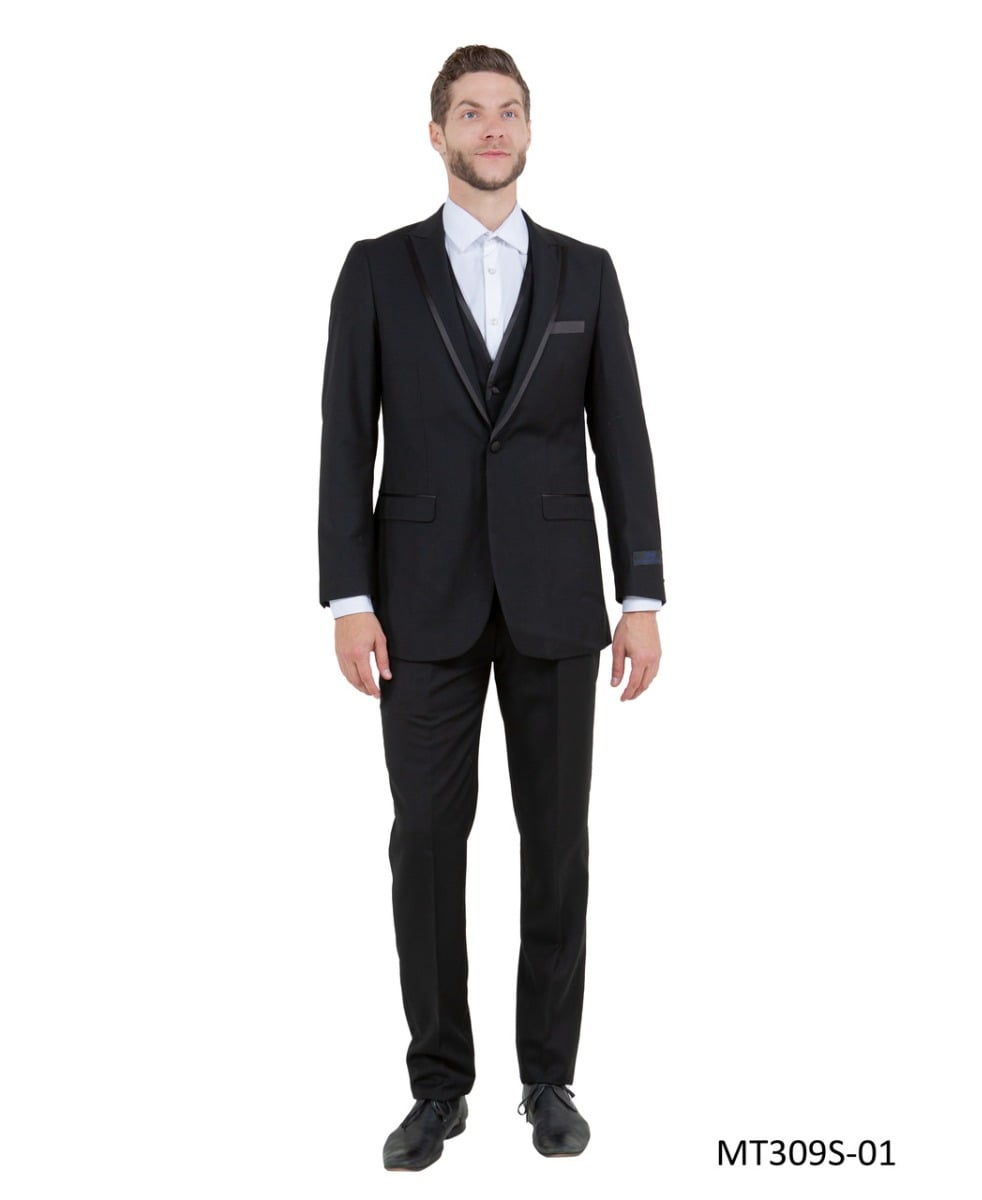 Azzuro Men's 3pc Slim Fit Tuxedo - Satin Trim
