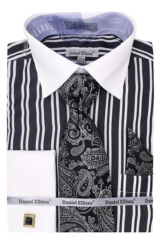 Daniel Ellissa Men's French Cuff Shirt Set - Twin Stripes