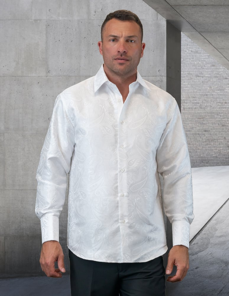 Statement Men's Long Sleeve Woven Shirt - Light Jacquard Pattern