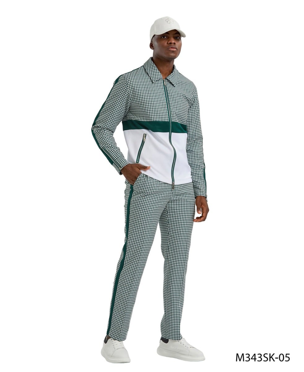 Tazio Men's 2 Piece Track Suit Set- Houndstooth