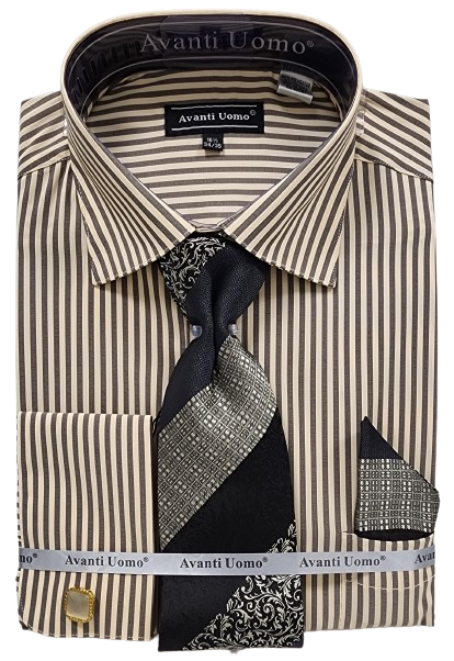Avanti Uomo Men's French Cuff Shirt Set - Two Tone Pinstripe