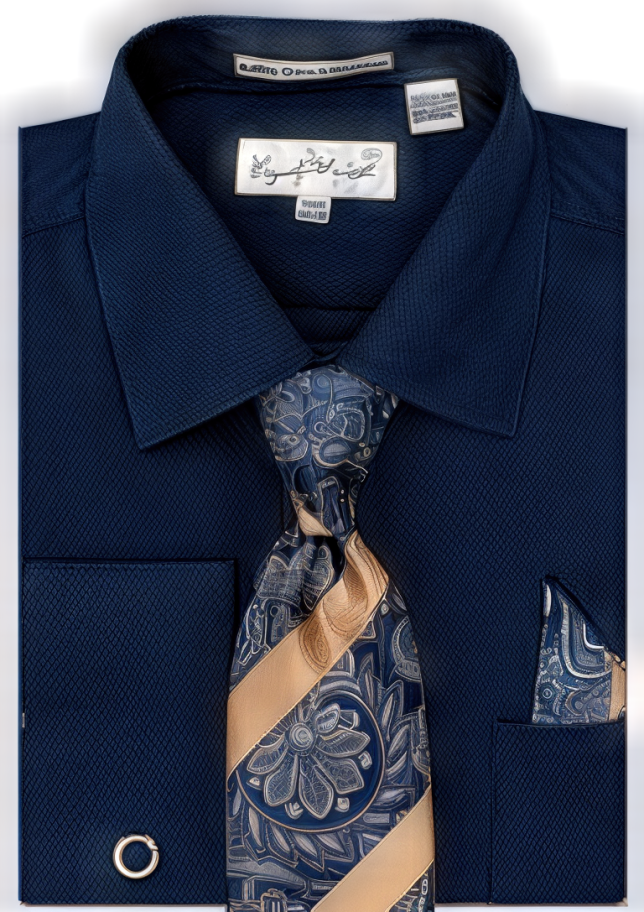 Karl Knox Men's French Cuff Fashion Shirt Set - Print and Stripe Tie