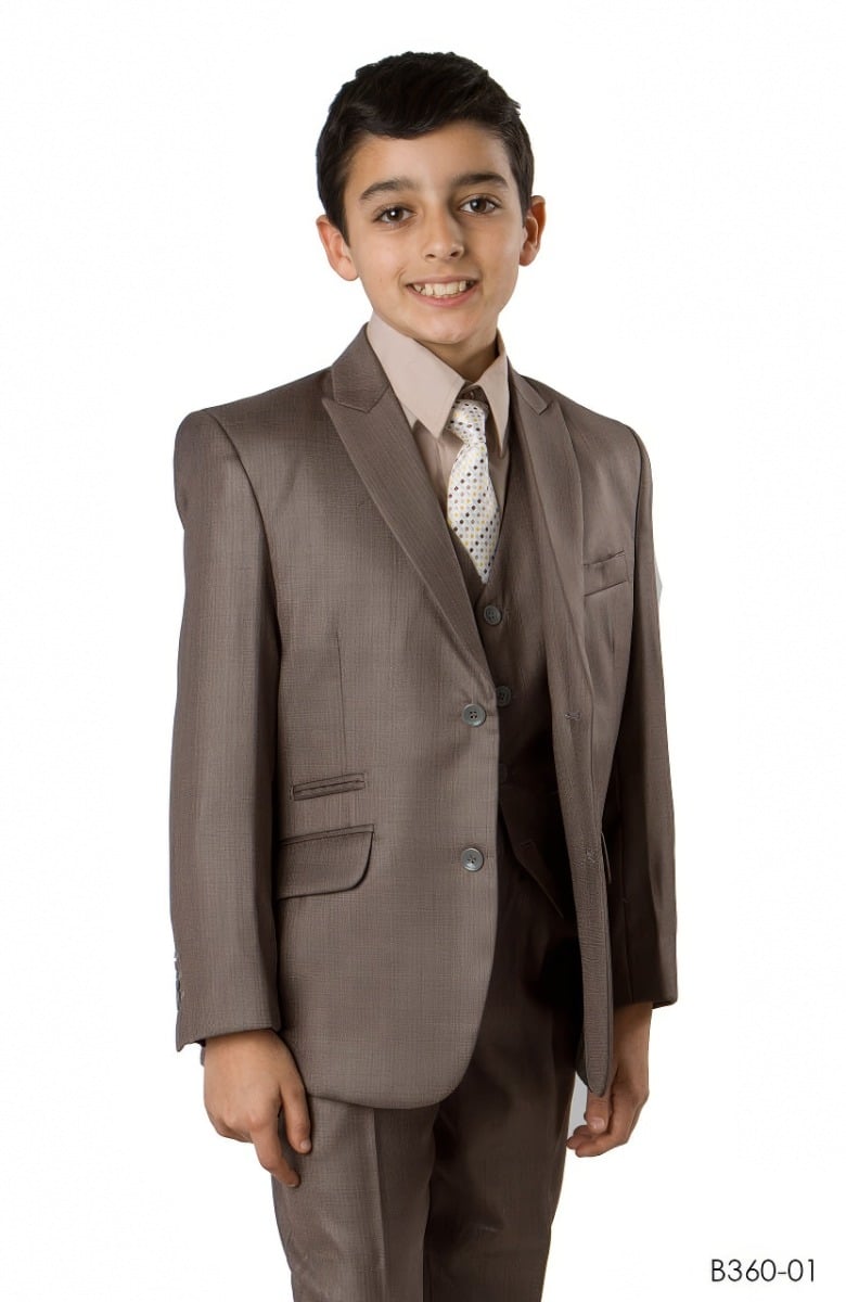 Tazio Boy's 5 Piece Suit Vested w/Shirt and Tie- Modern Peak Lapel