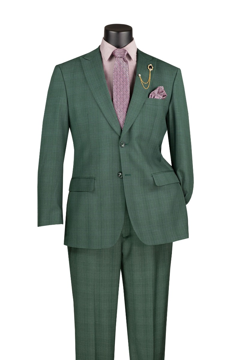 Vinci Men's 2 Piece Glen Plaid Suit -  Adjustable Waistband