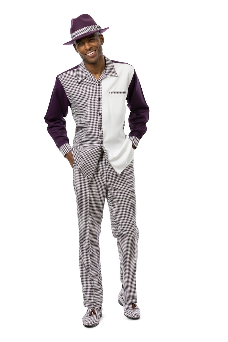 Montique Men's 2 Piece Long Sleeve Walking Suit - Checker Pattern