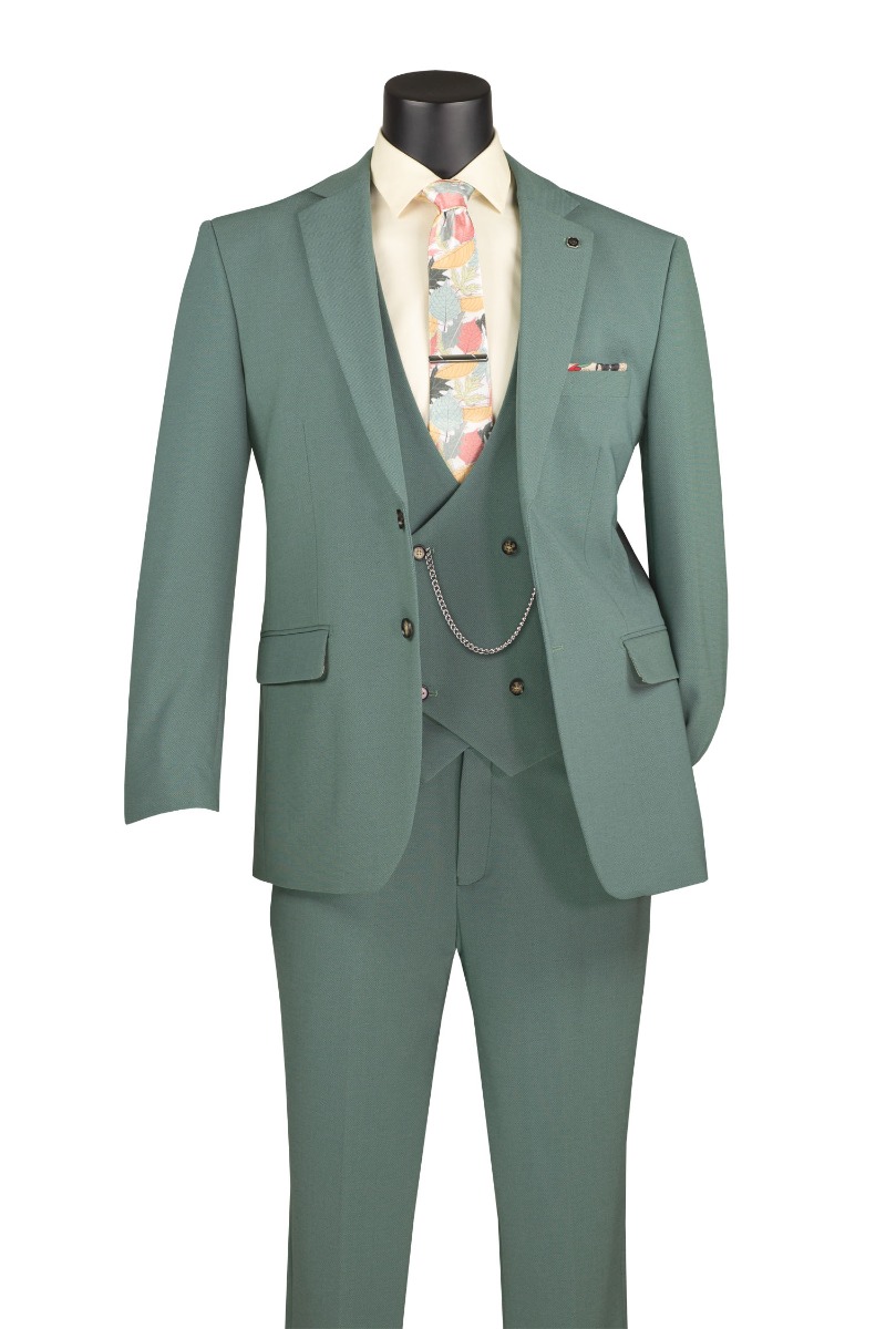 Vinci Men's 3 Piece Super Stretch Modern Fit Suit - Adjustable Waistband