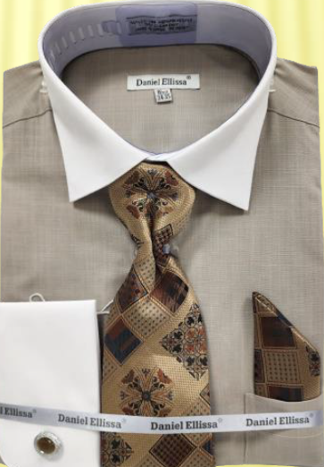 Daniel Ellissa Men's French Cuff Shirt Set - Textured Solid