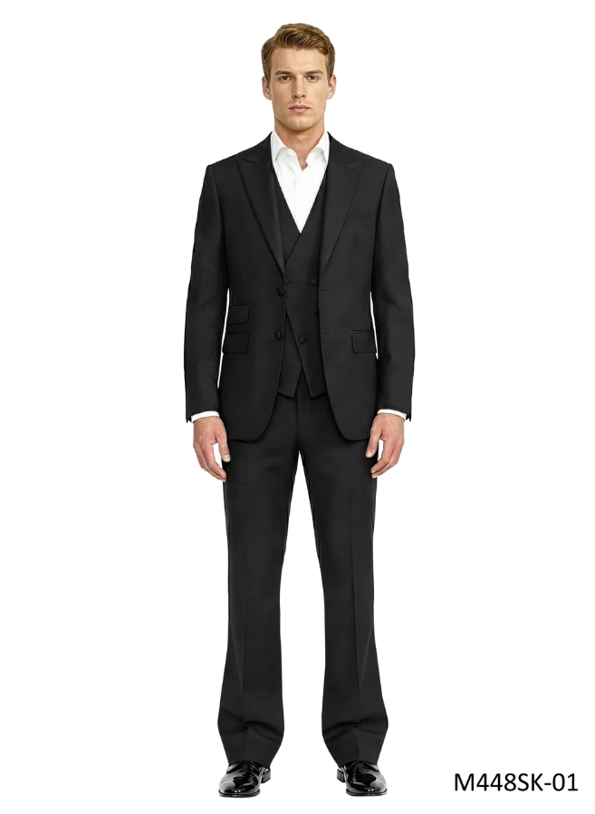 CCO Men's Outlet 3 Piece Skinny Fit Suit - Flared Bottom Pants