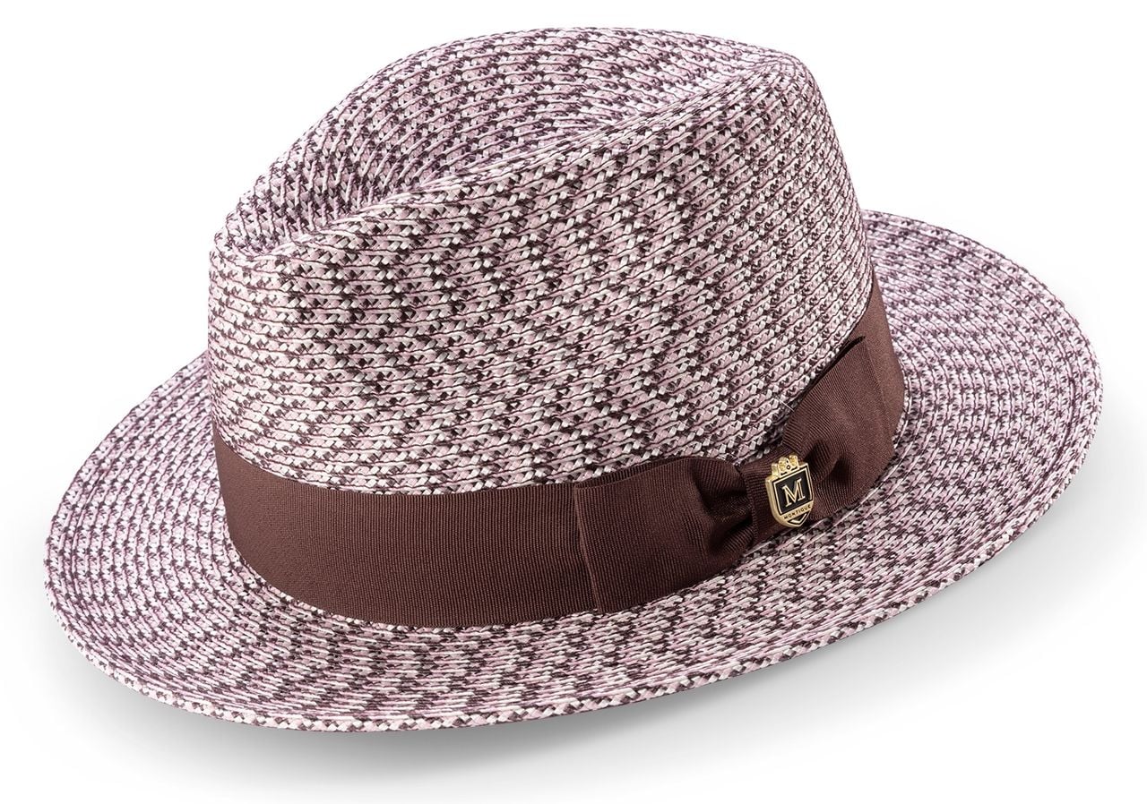 Montique Men's Fedora Style Straw Hat - Woven Patterned