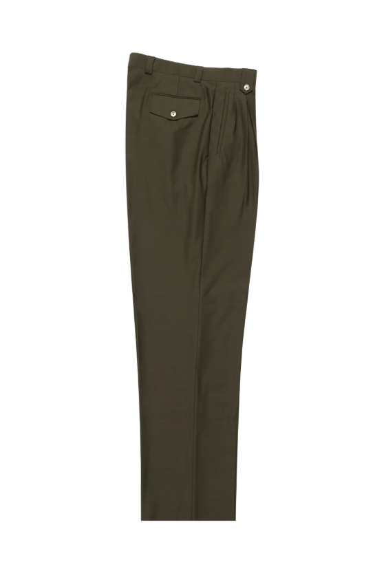 Tiglio Rosso Men's 100% Wool Pants - Wide Leg - Olive