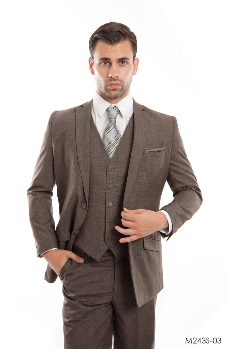 Tazio Men's 3 Piece Slim Fit Suit - Glen Plaid