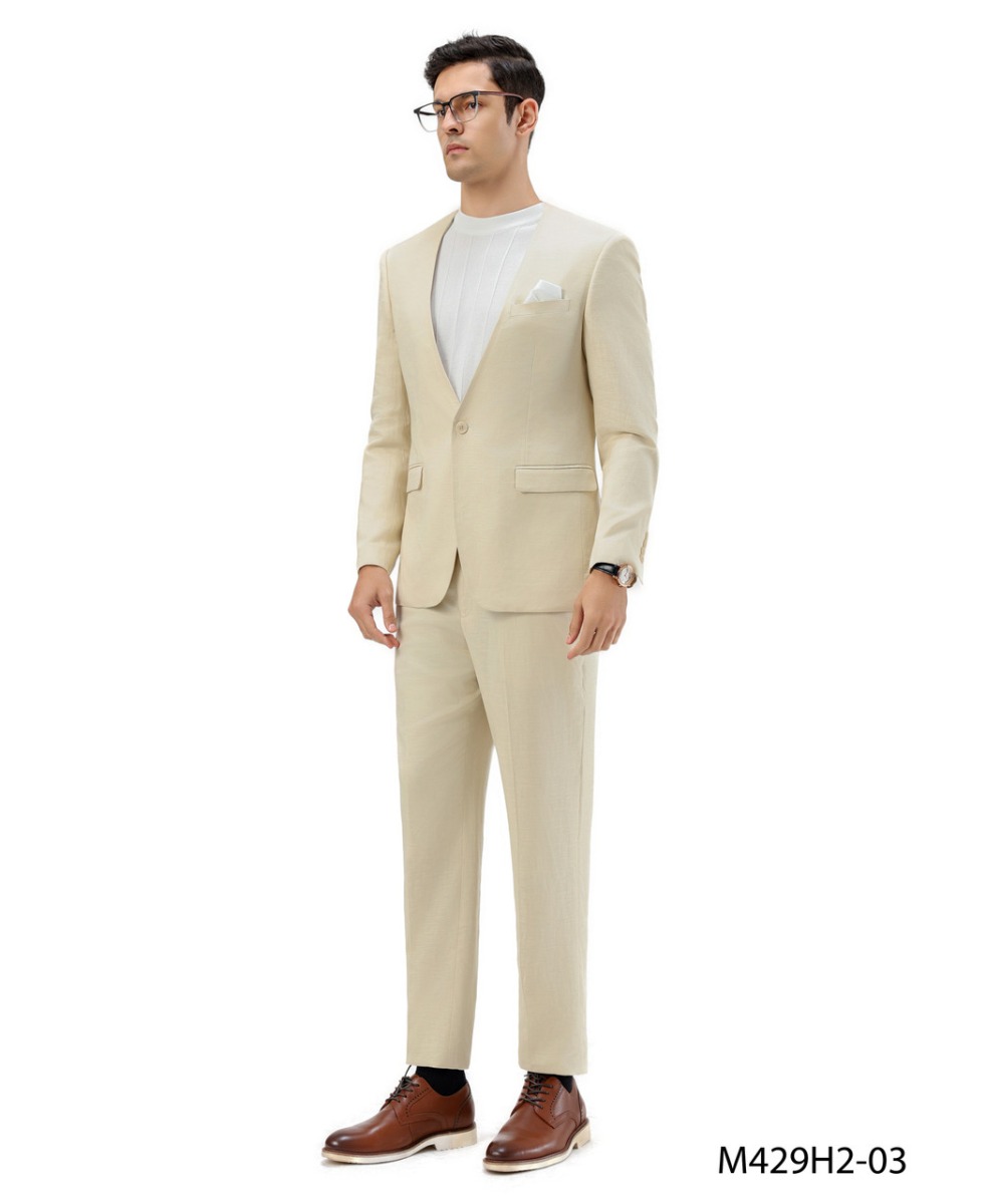 Tazio Men's 2 Piece Hybrid Fit Linen Suit - Collarless