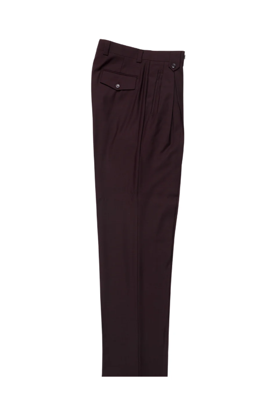 Tiglio Rosso Men's 100% Wool Pants - Wide Leg - Burgundy