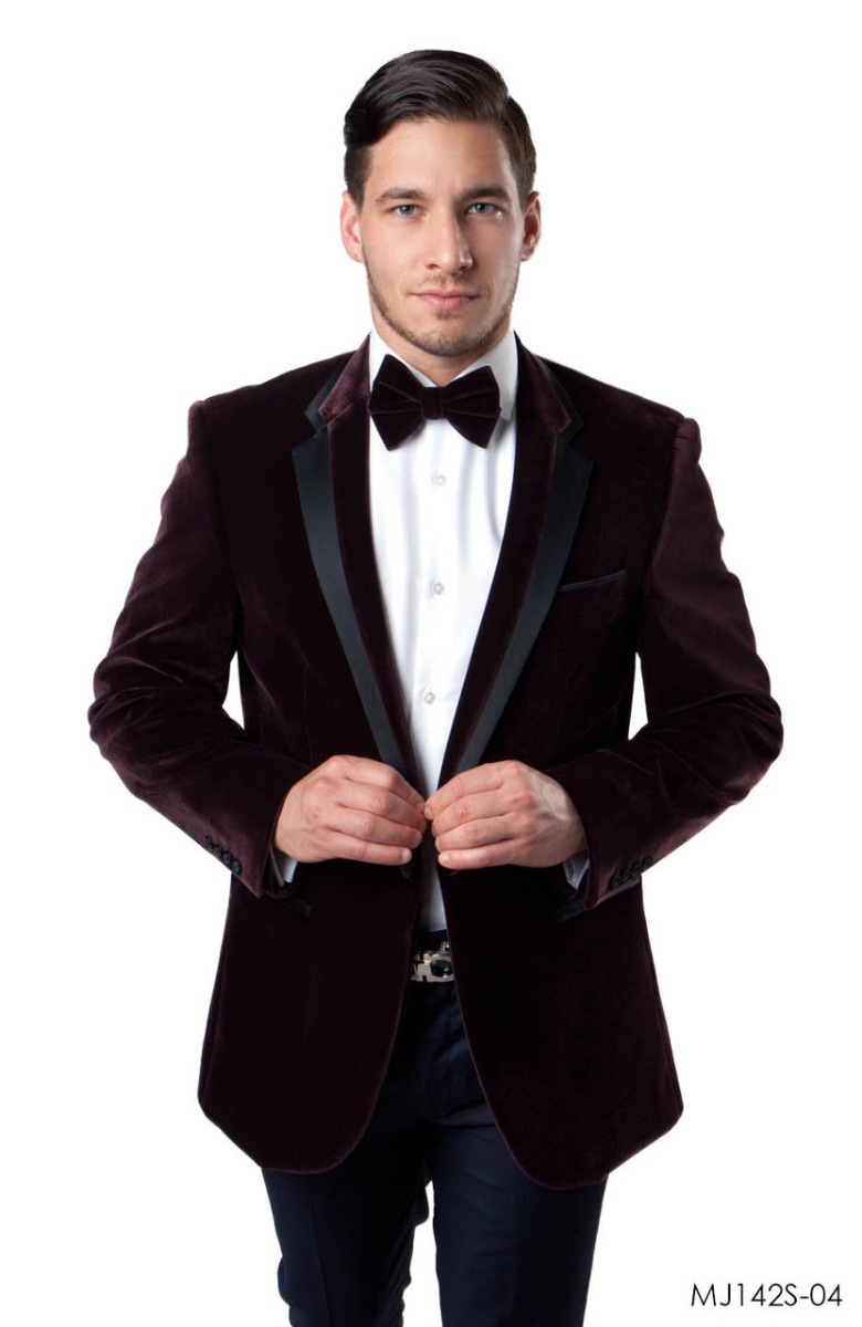 Tazio Men's Classic Fashion Slim Fit Sport Coat - Satin Lapel