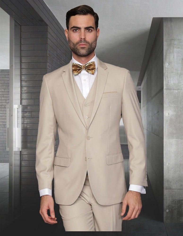 Statement Men's 3 Piece Ultra Slim Fit Wool Suit - Solid Colors
