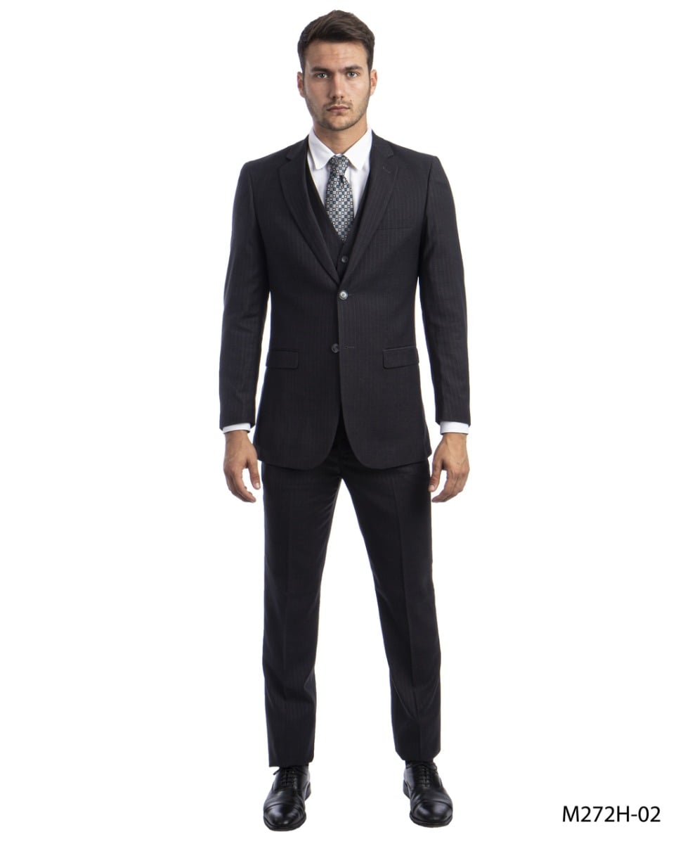 Tazio Men's 3 Piece Pinstripe Suit - Dark Colors