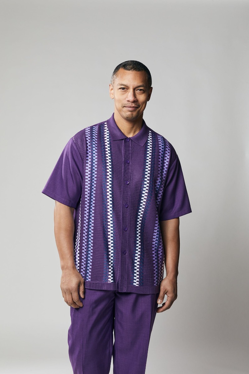 Silversilk Men's 2 Piece Short Sleeve Walking Suit - Zig-Zag Stripe Pattern