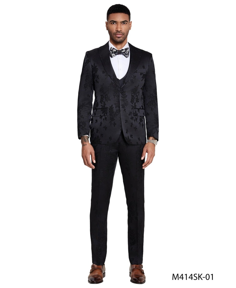Tazio Men's 3 Piece Skinny Fit Suit - Floral Pattern