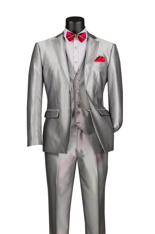 Vinci Men's 3 Piece Slim Fit Suit - Sleek Sharkskin